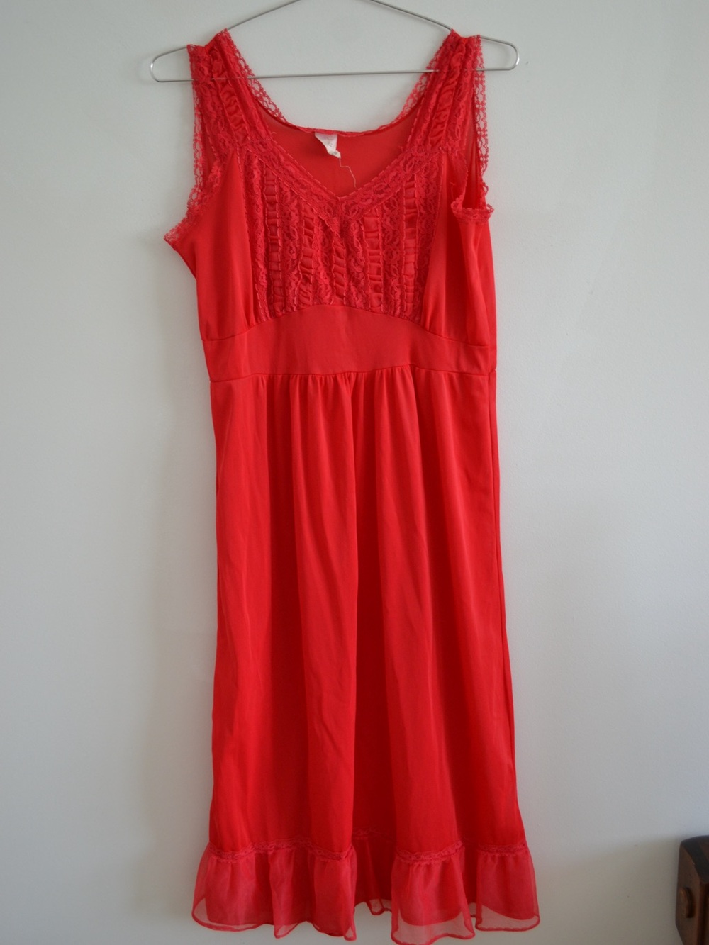 Vanity Fair Red Lace-Trim Slip Dress